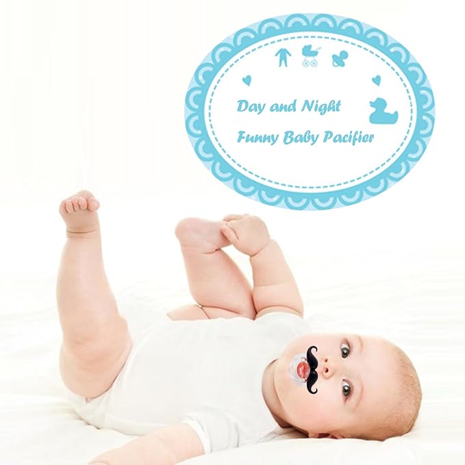 ROBBEAR Funny Baby Pacifier, Cute Mustache Binkies, Vampire Binky Skulls Halloween Pacifiers for Babies 0-36 Months, Silicone Nipple, BPA-Free, Gift for Infants Newborn