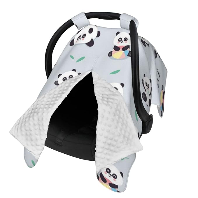 Personalized Cute Panda Bamboo Baby Infant Car Seats Canopy for Baby with Name, Custom Lightweight Covers for Baby Boys Girls, Minky Nursing Breastfeeding Stroller Cover Canopies for Newborn