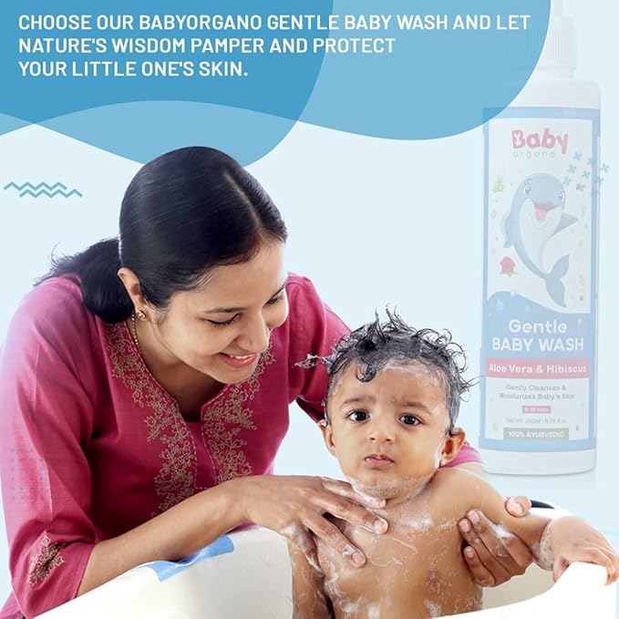 Babyorgano Baby Body Wash 200ml for Kids with Aloe Vera, Hibiscus & Neem, Cleanse Moisturize Head to Toe, All Skin Type, Paraben Free, FDCA Approved 200 ml (Pack of 1) Transparent