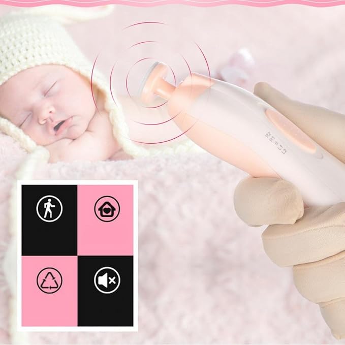 Baby Nail File Electric Baby Nail Trimmer - Jaybva Safe Baby Nail Clippers Cutter for Newborn Children Kids with 6 Cushions Pink