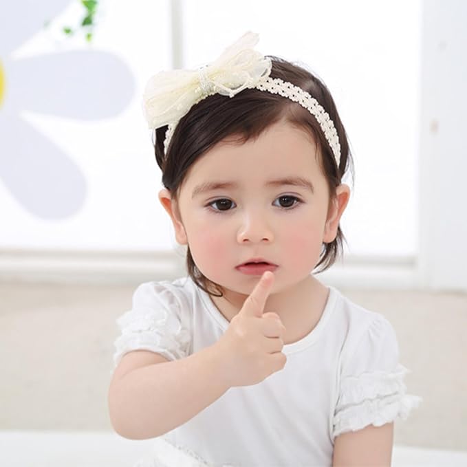 Baby Girls Cute Lace Bow Headband Soft Cotton Elastic Hair Accessories for Toddlers Newborns Ideal for Birthdays Baby Shower Photoshoots Special Occasions