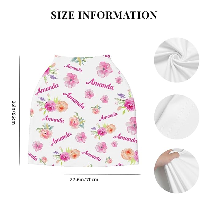 Personalized Baby Car Seat Cover for Girls, Custom Floral Pink Nursing Covers for Breastfeeding with Name, Infant Stroller Cover, Baby Carseat Canopy for Newborn, Multiuse Car Seat Canopies