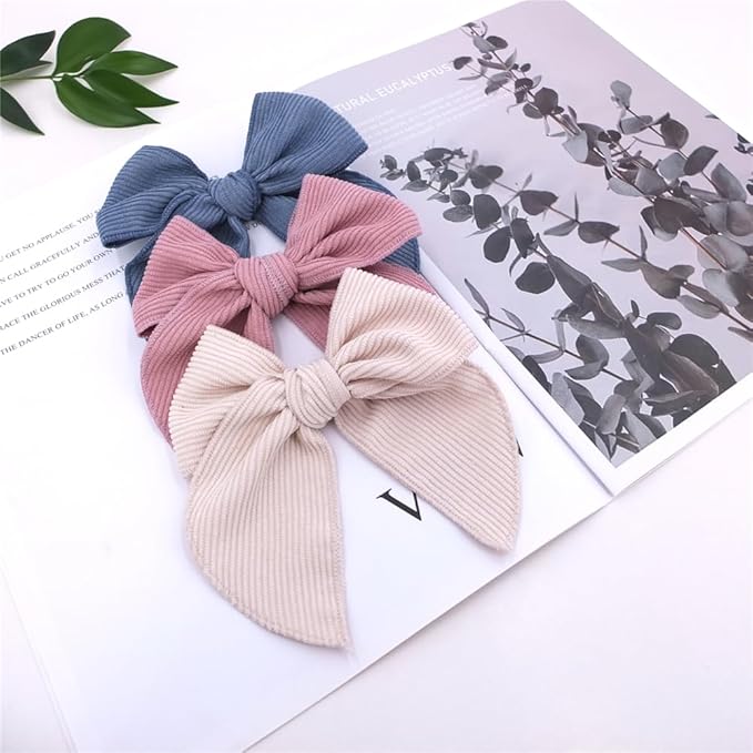 Pack of 16 Large Velvet Hair Accessories - Fable Bow Alligator Clips for Girls, Toddlers, Kids and Women (Corduroy)
