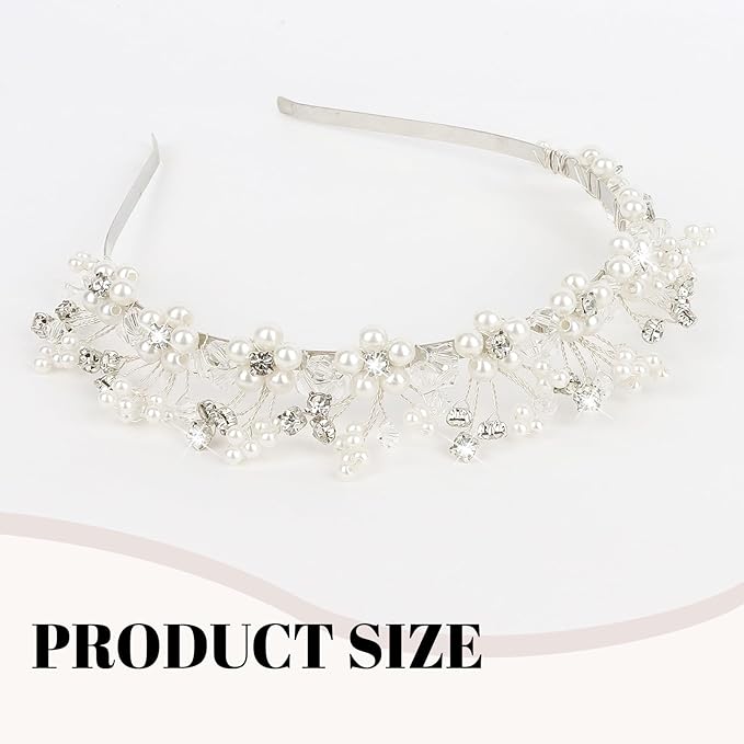 Flower Girl Wedding Headband Crystal Hair Accessories Silver Bridal Pearl Headband for Prom, Birthday, Party, and First Communion