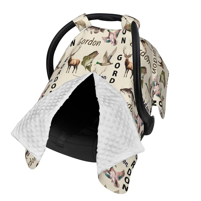 Personalized Baby Car Seat Canopy with Name – Custom Hunting Theme Minky Nursing Cover for Boys & Girls, Soft Stroller Cover for Infants & Newborns, Carseat Canopy for Breastfeeding