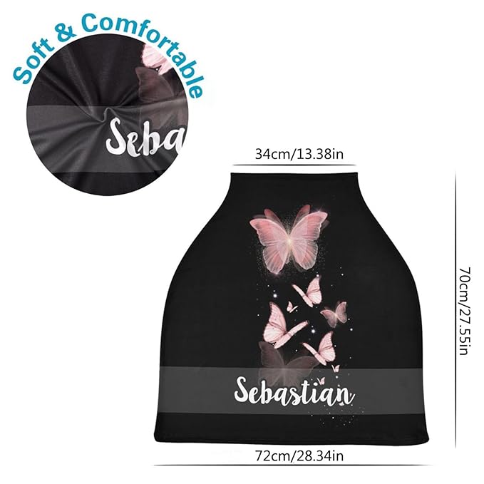 Personalized Baby Car Seat Cover for Babies, Custom Name Baby Car Seats Canopy for Girls, Nursing Breastfeeding Stroller Covers for Infant Newborn, Shower Gift for Baby (Pink Butterfly)