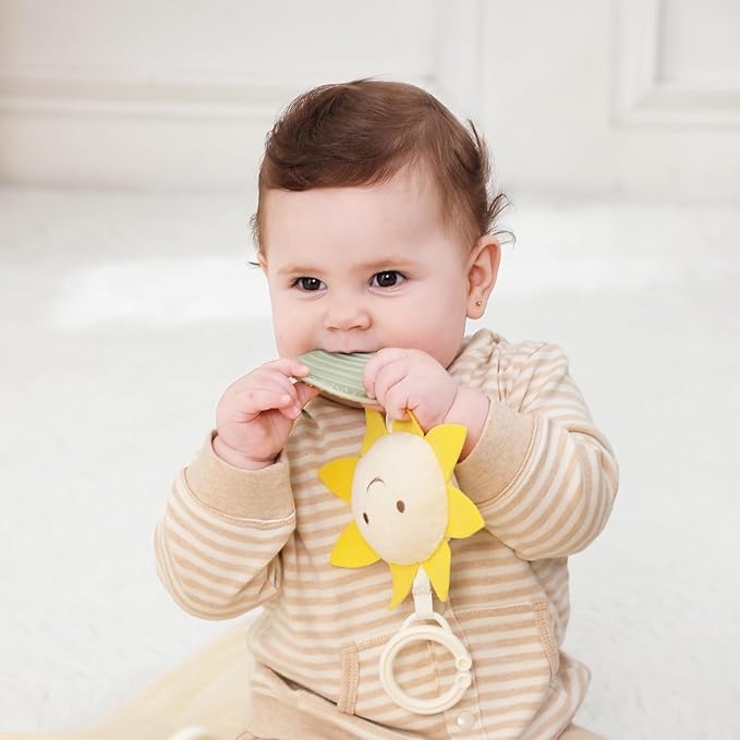 4-in-1 Wooden Baby Play Gym & Activity Mat, Soft Cotton Tummy Time Mat for Babies 0+,with 3 Detachable Toys for Sensory & Motor Skill Development,Newborn Infant Baby Essentials Gift,Bear
