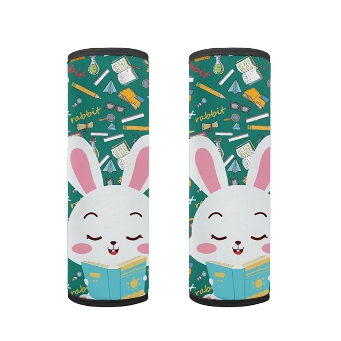 Biyejit Cute Rabbits Baby Strap Cover, Stroller Strap Cover, Car Seat Strap Covers 2 Pack, Car Seat Straps Shoulder Pads, Protect Neck and Shoulder for Baby Toddler Infant Boy Girl