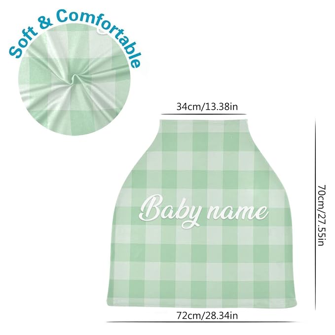 Personalized Baby Car Seat Cover for Babies, Custom Name Baby Car Seats Canopy for Boys Girls, Nursing Breastfeeding Stroller Covers for Infant Newborn, Shower Gift (Green Plaid)