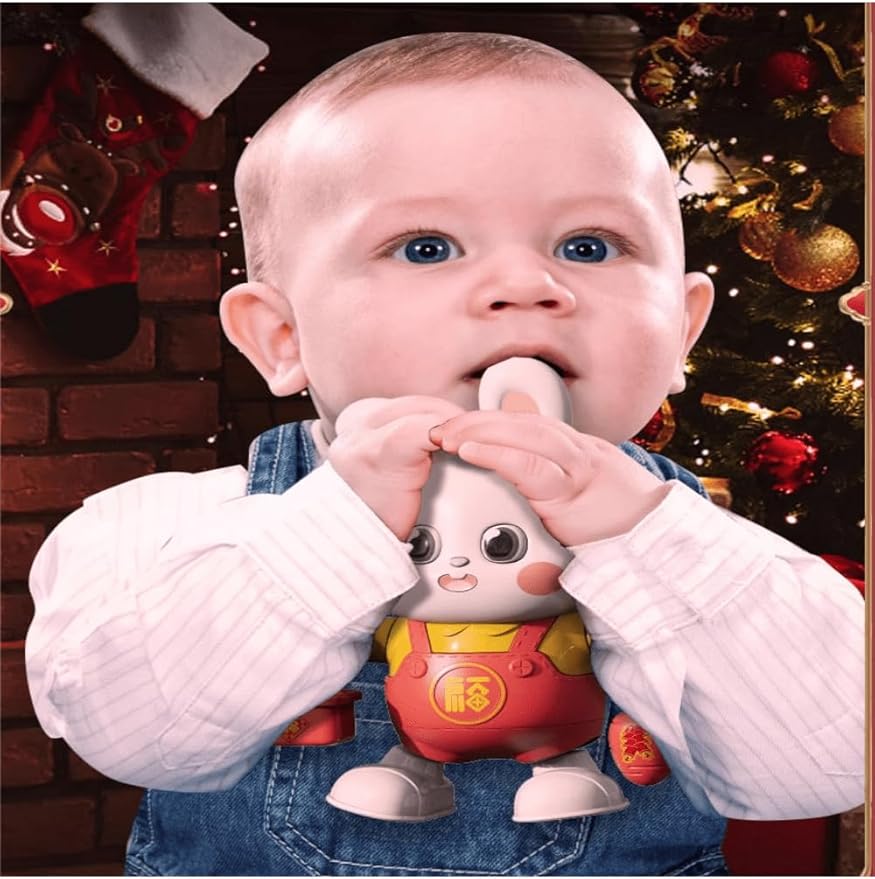 Baby Rechargable Musical Easter Bunny Toy Dancing Crawling Tummy Time Toys, Light Up Infant Toys 6-18 18-36 Months Birthday Easter Gifts for 1-3 Year Old Boy Girl Learning Baby Easter Basket Stuffers