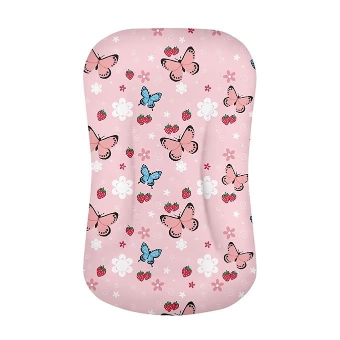 Butterfly Strawberry Snuggle Me Organic Lounger Cover Baby Lounger Pillow for Baby 0-12 Months Newborn Breathable Bayby Loungers