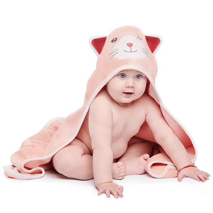 MINIBOO Hooded Baby Towels for Newborn & Toddler - Super Soft Baby Bath Towels with Hood, Highly Absorbent Viscose Made from Bamboo Hooded Towel for Girls, Newborn Essentials
