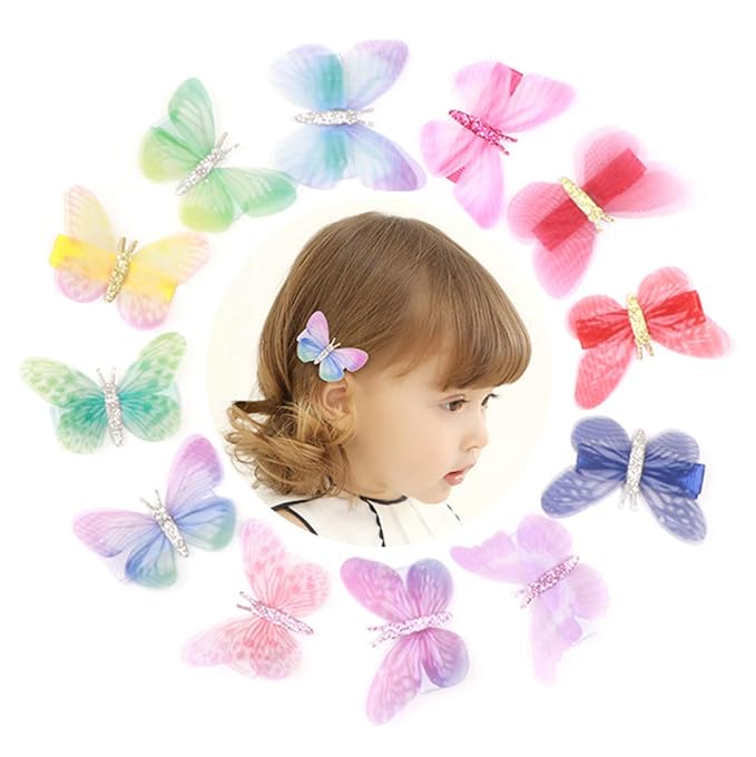 24 Pcs Baby Girls Hair Clips Butterfly Alligator Hair Clips Chiffon Hair Barrettes Hairpins Hair Accessories for Girl Teens Kids Babies Toddlers Women