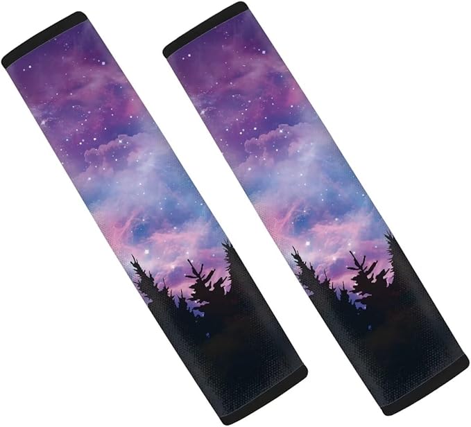 AFPANQZ 2pcs Universal Car Seat Belt Pads Cover Starry Forest Print Seat Belt Comfort Shoulder Pads for Adults Children Seat Cushion Shoulder Straps Cushion Purple