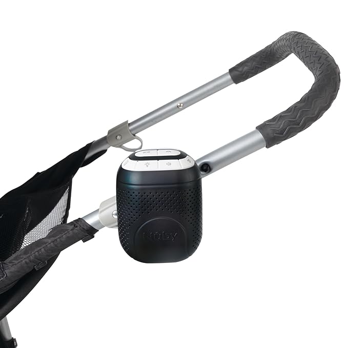 Nuby Stroller Rocker & Sound Machine for Babies - Portable Soother with 3 Vibration Speeds - USB-C Rechargeable - Attaches to Strollers & Cribs - Black