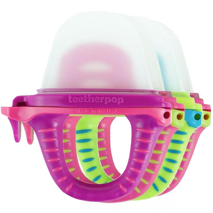Teetherpop Fillable Freezable Teethers for Babies - Breastmilk Teether with Spill-Proof Sippy Slits – Teething Popsicle for Baby, Liquids & Purées, Cooling Teething Relief Feeder Pacifier - Pink Set