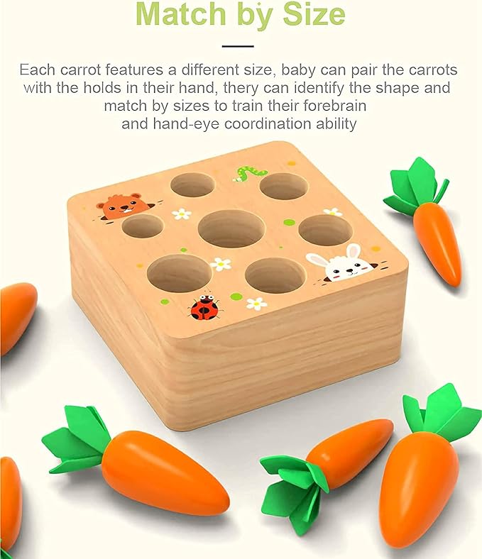 Montessori Toys for 1 Year Old, Carrot Shape Size Sorting Game, Wooden Easter Baby Toys for Babies 6-12 Months Fine Motor Skills Development Age 1-5, Easter Party Favors for Kids