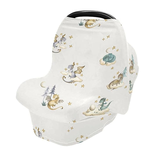 xigua Dragon Breathable Car Seat Covers for Babies Newborns, Multi-Purpose Baby Car Seat Covers & Breastfeeding Scarf, Newborn Essentials Baby Shower Gifts