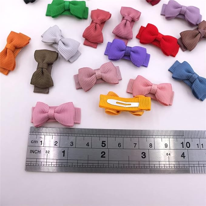 24 Pcs Thumbnail Hair Bow Snap Clips for Toddler Baby Fine Hair Clips in Fringe Bangs Tiny Bow Accessories Infant Baby Girl Kids Mini Hairbow