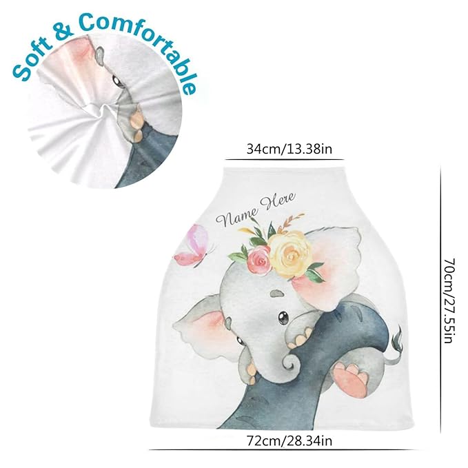 Cute Elephant Car Seat Covers for Baby, Personalized Name Nursing Cover for Breastfeeding, Custom Multi-Use Baby Car Seat Cover for Newborn Boys Girls Infants