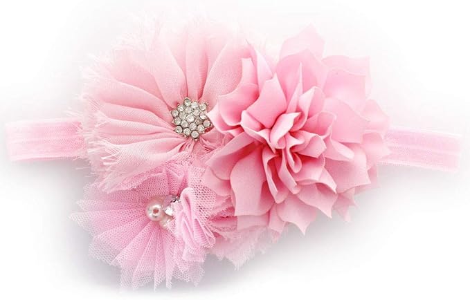 My Lello Shabby Fabric Flower Cluster Headbands Baby - Girls - Toddler Stretchy Elastic