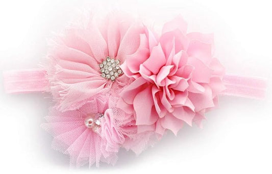 My Lello Shabby Fabric Flower Cluster Headbands Baby - Girls - Toddler Stretchy Elastic