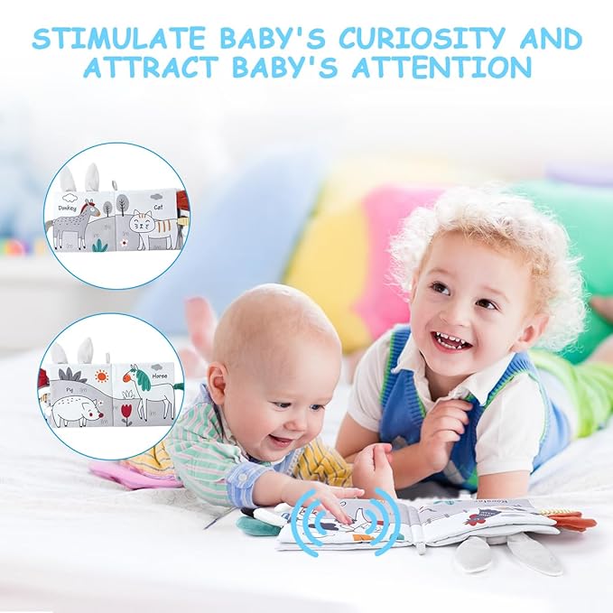 Vicloon Cloth Books, 3D Touch and Feel High Contrast Cloth Book, Baby Books Toys for Baby 0-12 Months, Soft Sensory Crinkle Books for Infants Toddler, Newborns Shower (Rabbit)