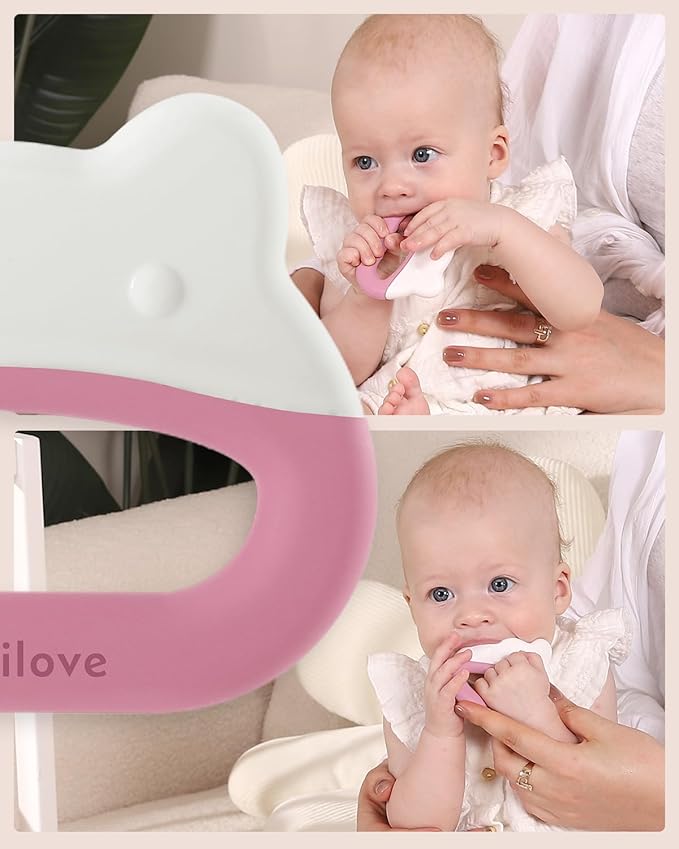 Water-Filled Freezable Baby Teether – Cooling Teething Toy for Babies 3+ Months, Gentle Comfort for Sore Gums, Includes Reusable Freezer Bags – Frog Pink