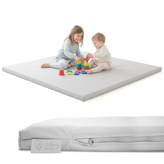 Motherly Haven Play Mat Cover Only – Fits 50x50x1 Rollable Foam Floor Mat for Babies – Waterproof, Easy to Clean Replacement Cover for Tummy Time & Crawling – Grey