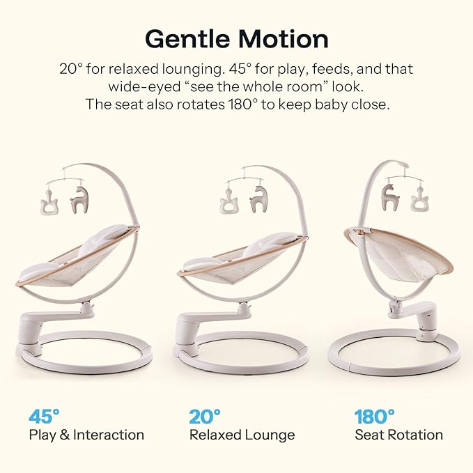 HARPPA Weddell Signature Baby Electric Swing for Newborns and Infants, Elevated Eye-Level Seat, 180° Rotation with Dual Motion, 5-Point Harness, 5 Speeds & Remote Control, Beige