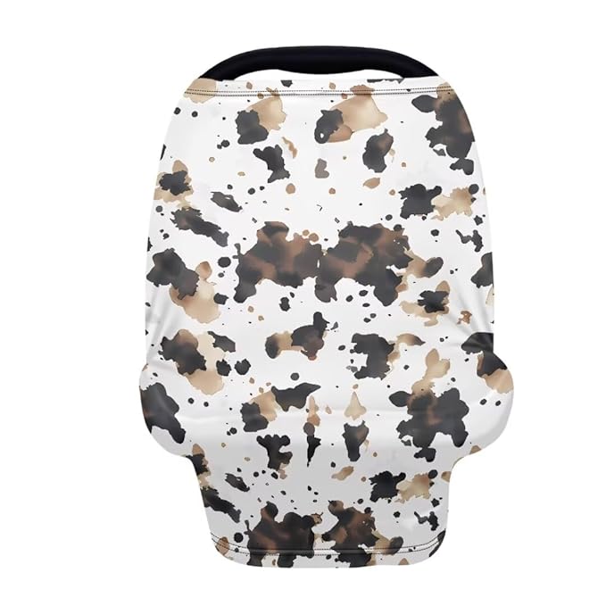 Coldinair Brown Cow Print Baby Car Seat Cover,Soft Breathable Nursing Cover,Multi-use Baby Stroller and Carseat Cover,Breastfeeding Covers