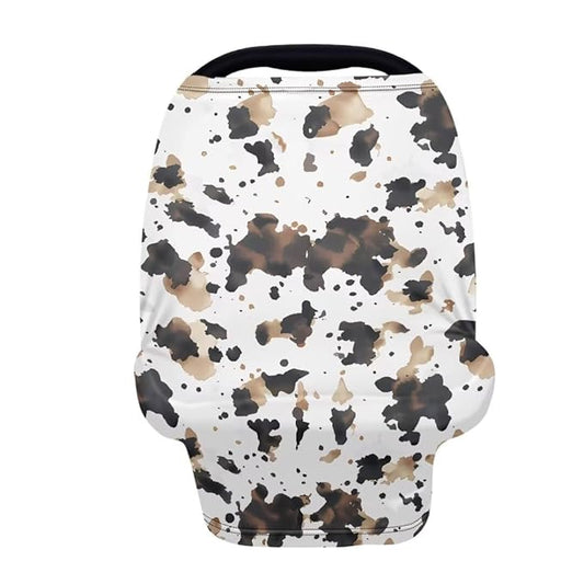 Coldinair Brown Cow Print Baby Car Seat Cover,Soft Breathable Nursing Cover,Multi-use Baby Stroller and Carseat Cover,Breastfeeding Covers