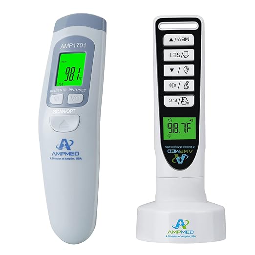 Amplim CA1 and F1 Infrared Thermometer Bundle - Non Contact Digital Forehead Thermometer for Adults, Kids, Baby Head Fever. Contactless, Touchless, No Touch, Instant Read IR Temporal/Ear Temperature