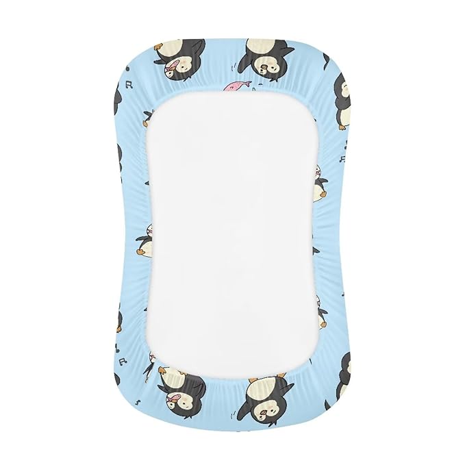 Penguin Kawaii Baby Nest Newborn Lounger 0-24 Months Sleeping Pillow Stretch Fitted Floral Soft Breathable for Boys Girls Blue