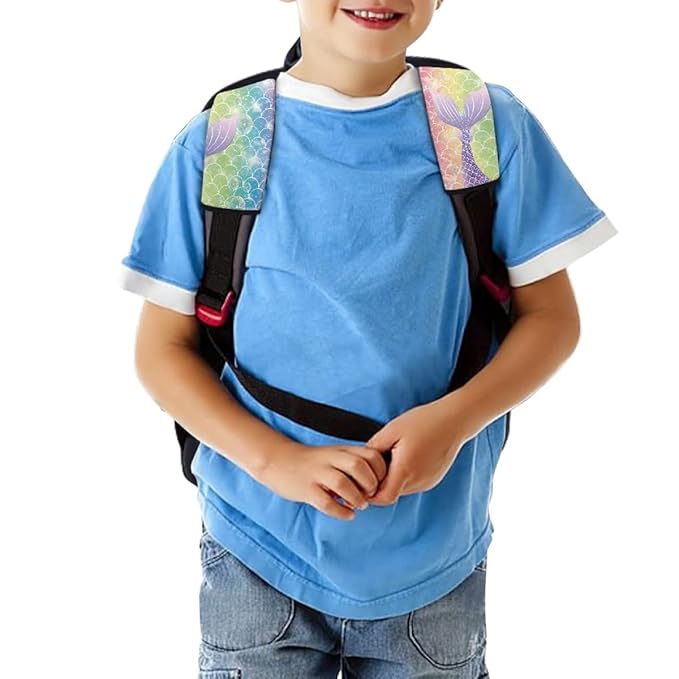 ENLACHIC Baby Car Seat Belt Cover, Cute Dinosaur Print Car Seat Shoulder Strap Pads, Infant Car Seat Cushion Safety Seatbelt Protector for Kids Boys Girls,Rainbow Mermaid Scale