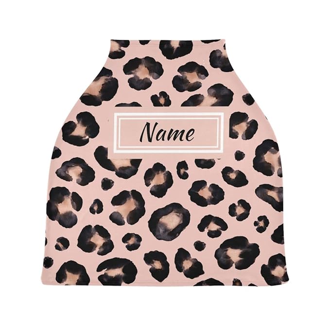 Custom Snow Leopard Pink Beige Baby Car Seat Cover Personalized Your Name Nursing Covers Breastfeeding Scarf Infant Carseat Canopy for Mom Baby Gift