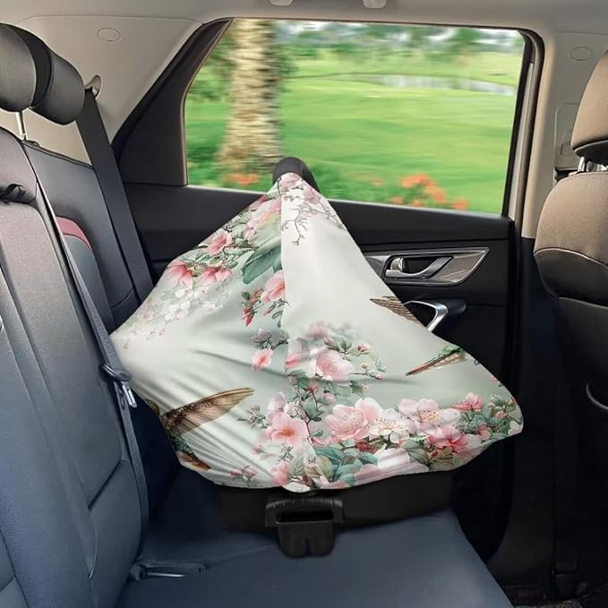 Coldinair Hummingbird Flower Car Seat Covers for Babies Girls,Super Soft Comfortable Nursing Covers,Multi-use