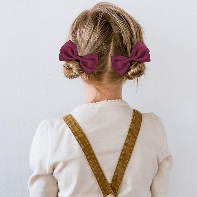 DEEKA Burgundy Uniform Hair Accessories Set, 15 Pieces - Hair Bows, Hair Clips, Headband, Hair Ties for Little Girls - School, Parties, Birthdays, Festive Celebrations