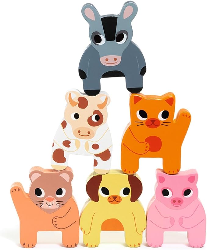 DJECO Farm Animals Wooden Train - Trainimo Farm - Safe for Kids Toys, Cute Toddler Vehicle, Stackable Animals for Imagination, Active Play, Motor Skills - Perfect for Boys & Girls Ages 18+ Months