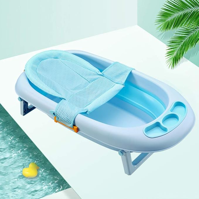 Bath Seat for Baby, Infant Bathing Seat Support Mat, Adjustable Comfortable Non-Slip Baby Shower Net Bathtub Sit Up Mesh, Bath Tub Baby Bath Cushion for Newborn - Blue (No Bathtub)