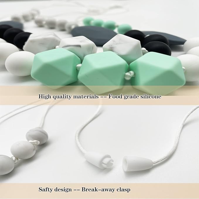 Silicone Nursing Necklaces for Mom to Wear, 2 Pack Chew Necklace for Sensory Kids, Breastfeeding Sensory Necklace for Boys, Girls to Reduces Anxiety