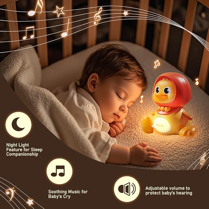 4 Pcs Baby Toys Musical Duck Crawling Baby Toys Set with Music & Light, Early Learning Educational Toy for Babies Birthday Toy for Boys Girls (Yellow)