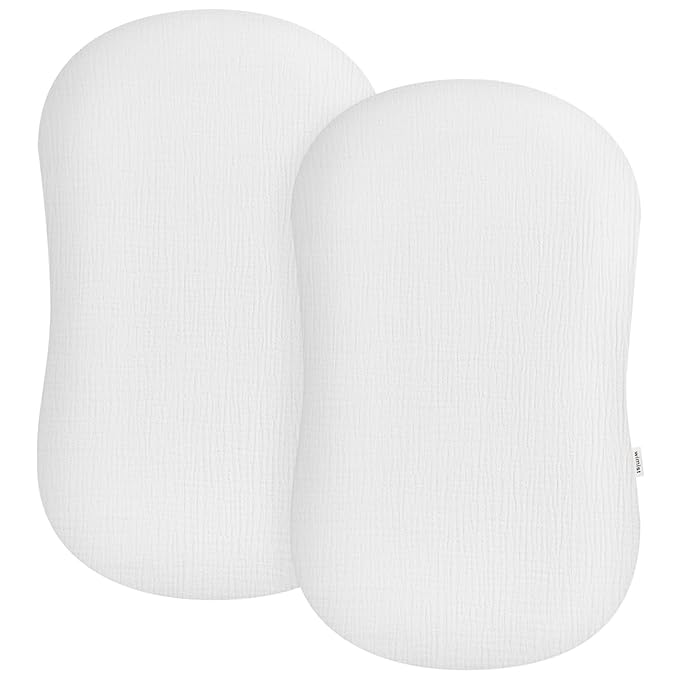 Muslin Baby Lounger Cover 2 Pack, Soft Breathable Newborn Lounger Pillow Cover for Boys Girls Infant (White & White)