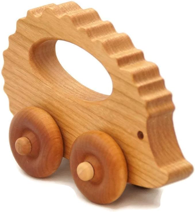 Wooden Hedgehog Toy Car – Handmade Wooden Push Toy for Toddlers & Kids, Natural Wood Woodland Animal Toy
