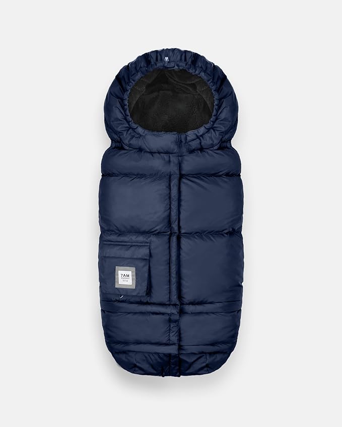 7AM Enfant Stroller & Carseat Footmuff - Adjustable Winter Car Seat & Stroller Zipper Blanket for Boy & Girl, Multi Purpose Fleece Lined Warm Hooded Sleeping Bag for Baby (Navy)