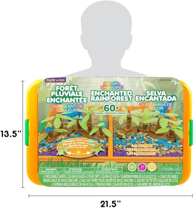 Made By Me Jumbo 60 Piece Color Changing Enchanted Rainforest Sensory Playset, Fun Sensory Bins for Toddlers 3 with 4LB Moldable Sand, Unique Fine Motor Toys