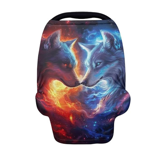 Youngerbaby Wolf Baby Car Seat Cover Nursing Breastfeeding Scarf Shawl Stretchy Infant Carseat Canopy for Stroller High Chair Shopping Cart Newborn Shower Gift