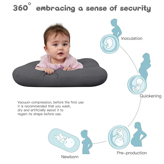 Baby Lounger for Newborn, Bionic Design Baby Lounger, Soft Organic Cotton Breathable Lounger for Infants 0-18 Months (Dark Grey)