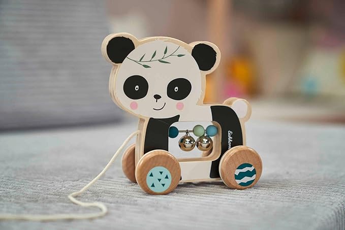 Eichhorn 100003818 Panda Sliding Animal Perfect for Small Children's Hands, 12 cm Long, Silent Silicone Wheels, Made from 100% FSC Certified Beech Wood, from 1 Year