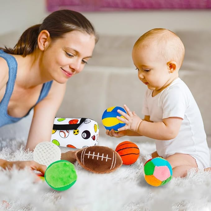Beetoy Sensory Sports Balls for Infant Toddlers, Baby Toys for Early Education, Different Sensory Tactile Textures Balls with Rattle & Squeakers